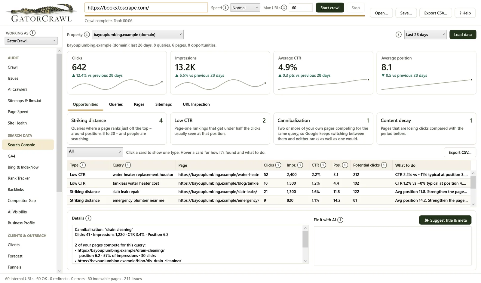 GatorCrawl SEO: Search Console opportunities and fixes