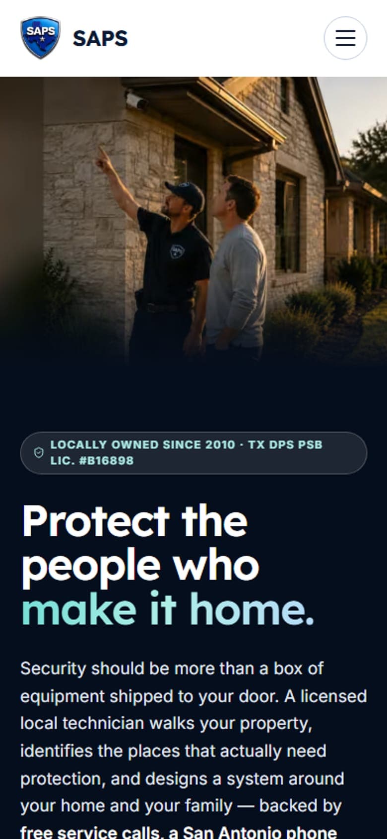 San Antonio Protection Services website on a phone