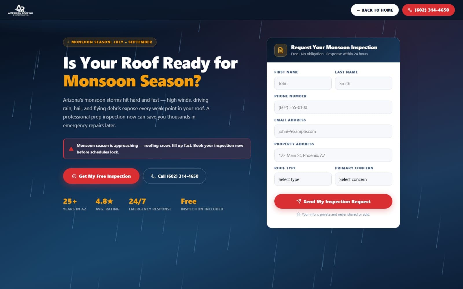 Monsoon Roof Prep website screenshot