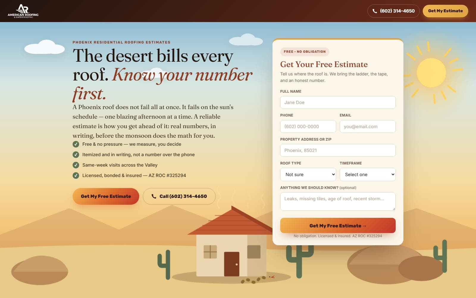 Residential Roof Estimates website screenshot
