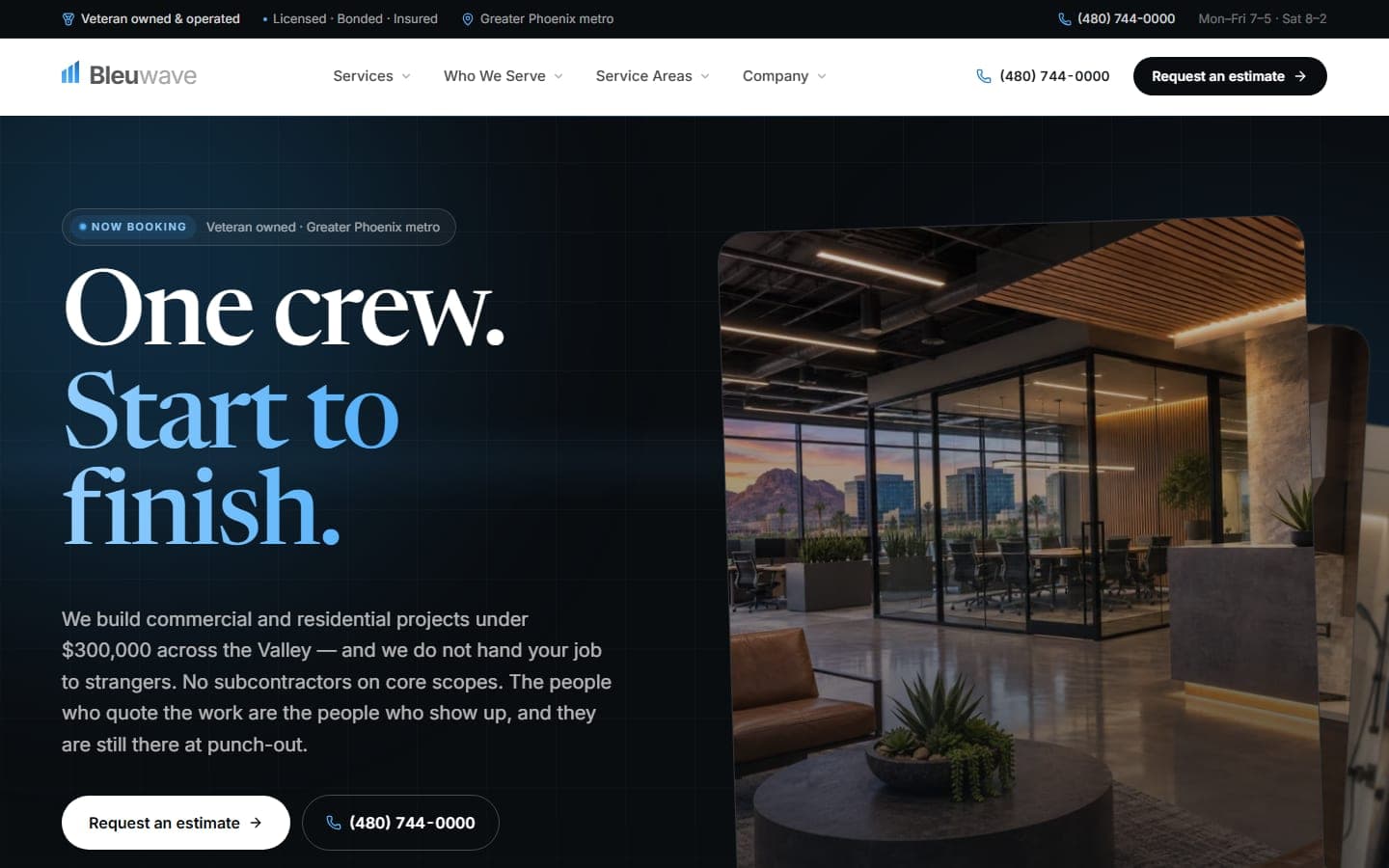Bleuwave Construction website screenshot