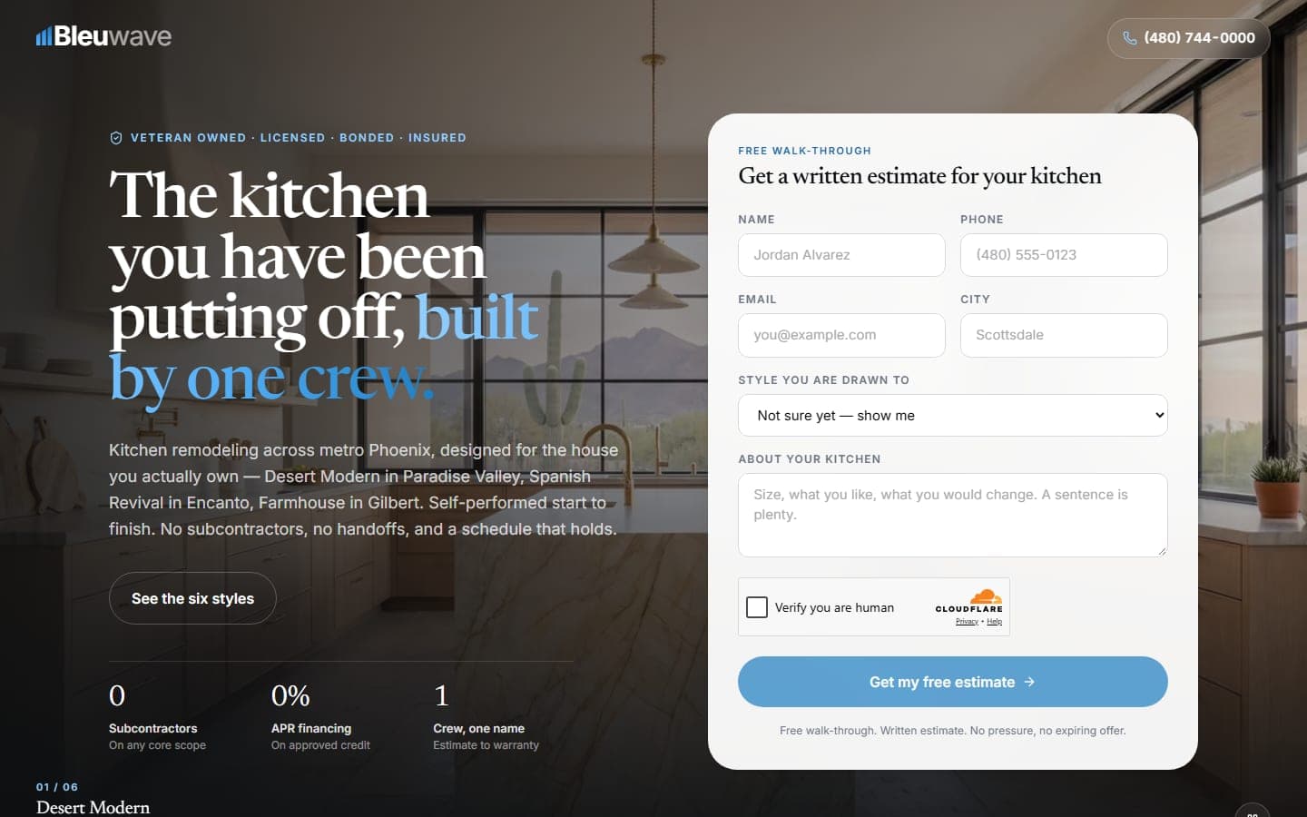 Bleuwave Kitchen Remodeling — Google Ads Landing Page website screenshot