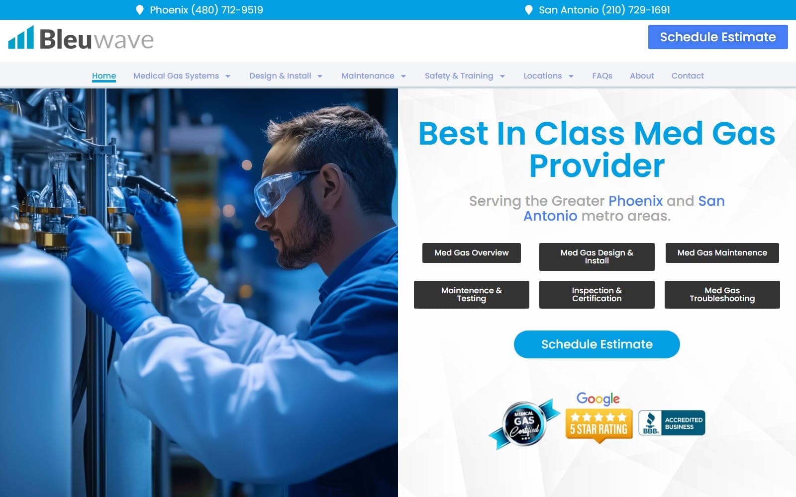 Bleuwave Med Gas website screenshot