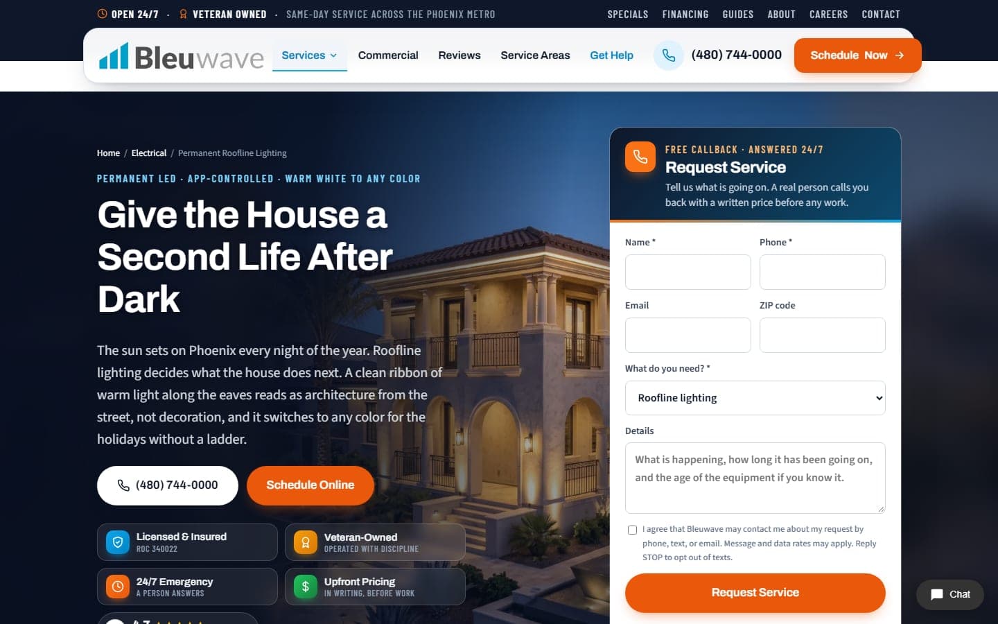 Roofline Lighting website screenshot