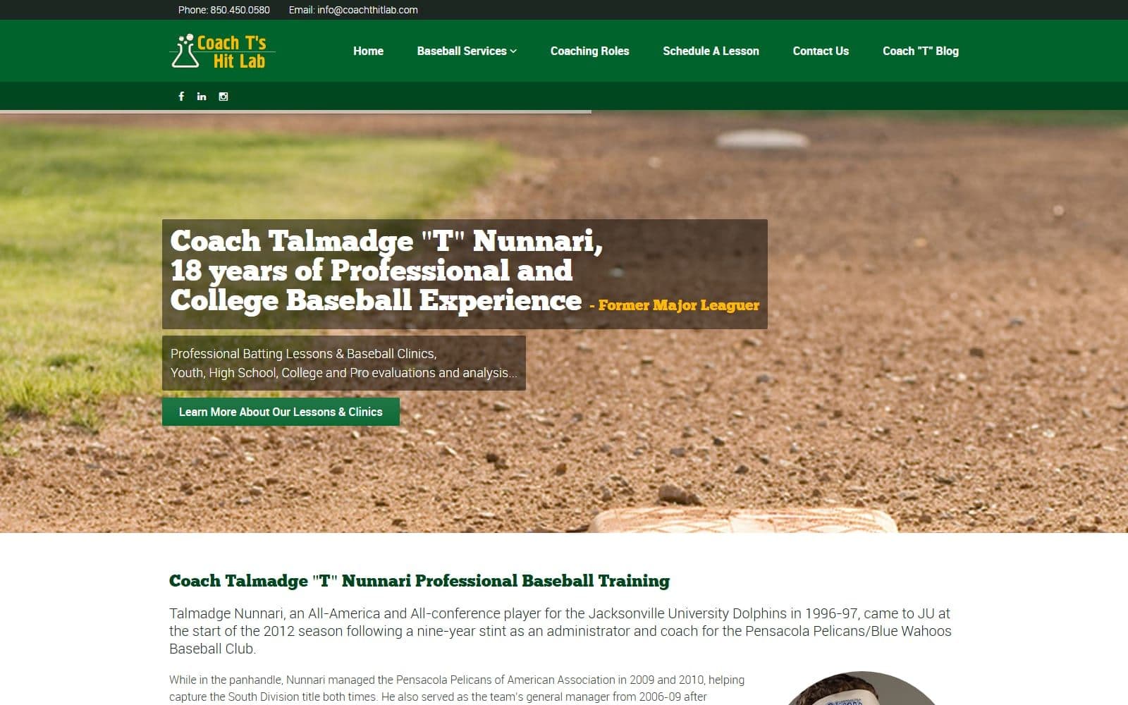 Coach T's Hit Lab website screenshot