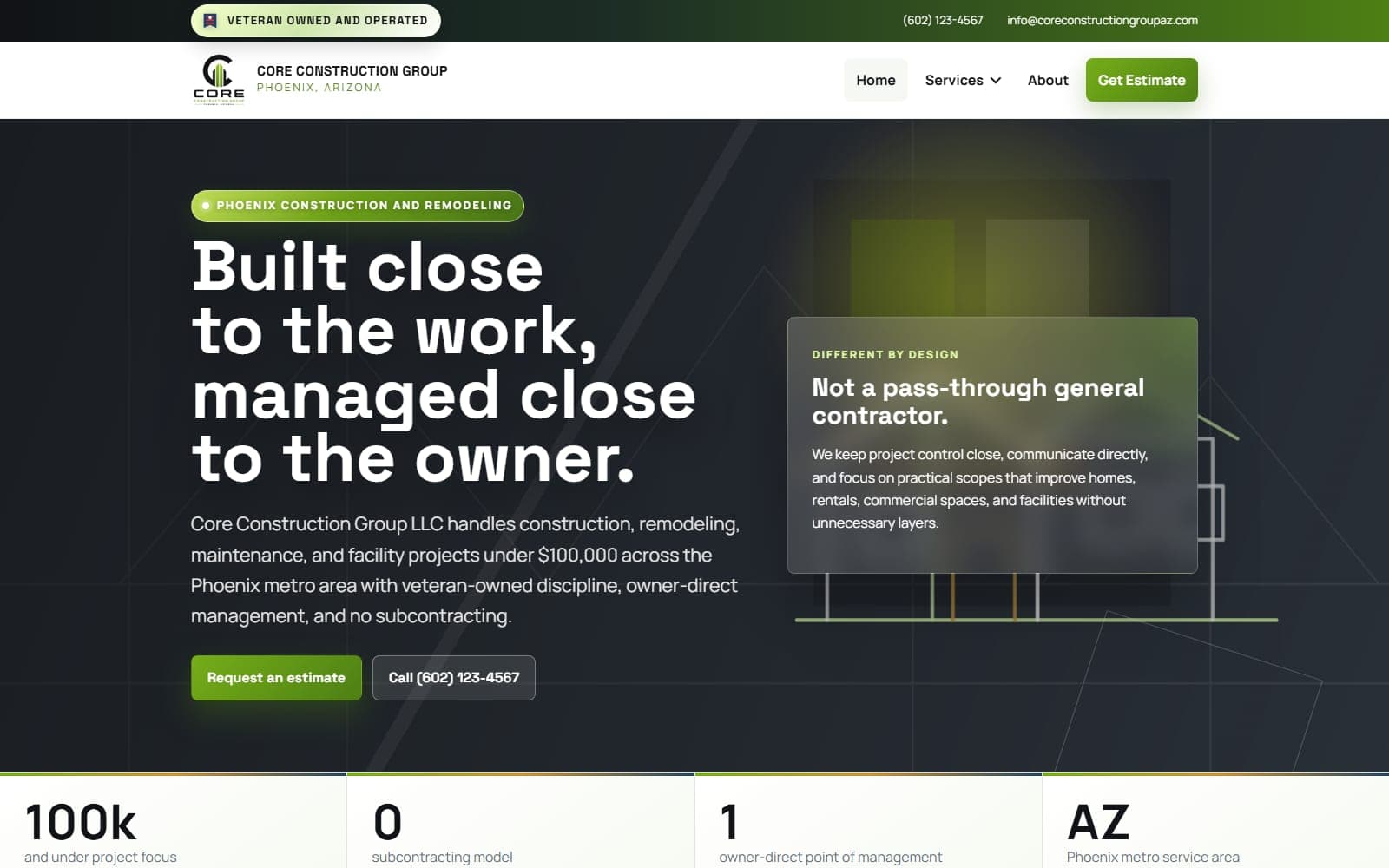Core Construction Group website screenshot