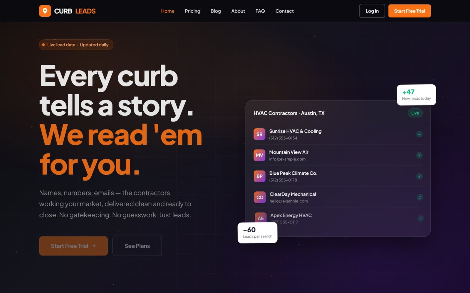Curb Leads website screenshot