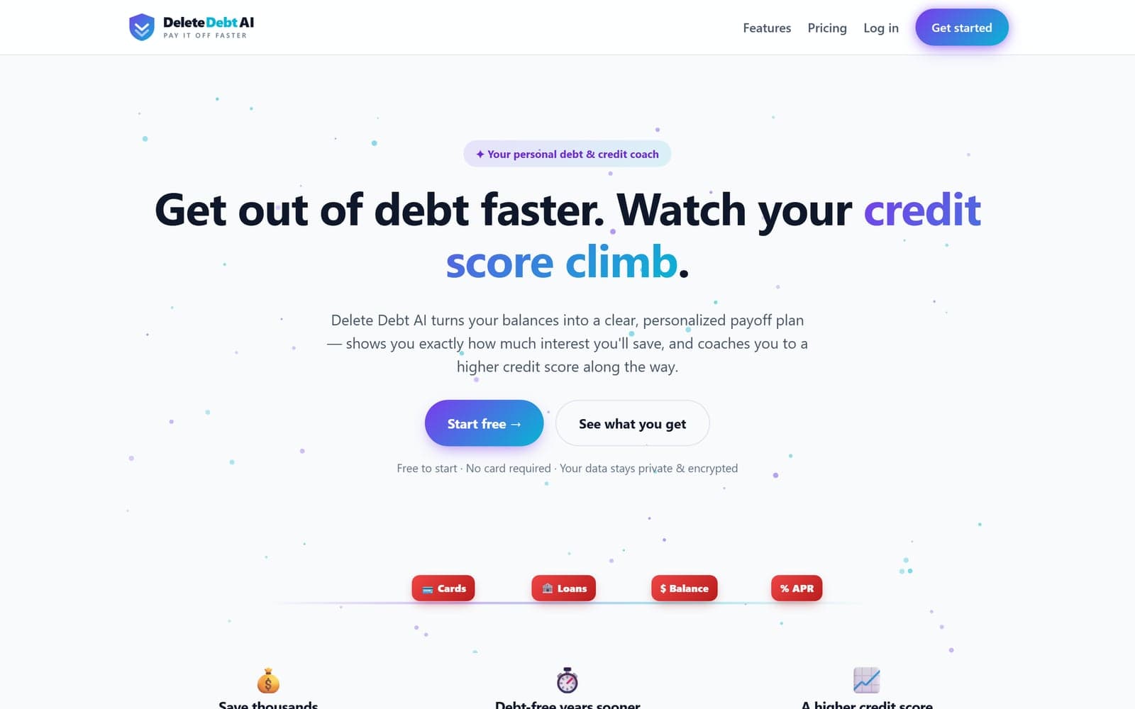 Delete Debt AI website screenshot