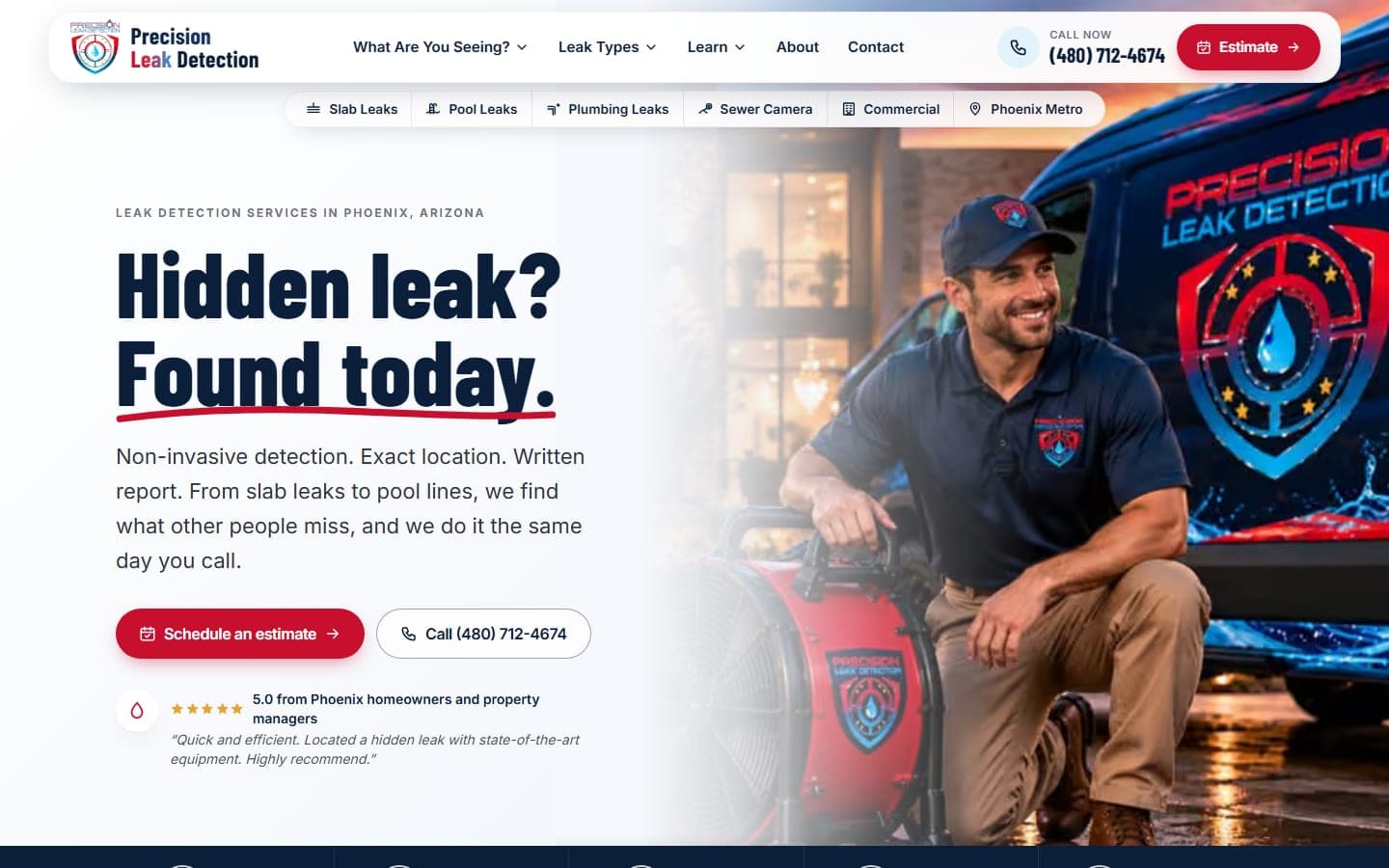 Precision Leak Detection website screenshot