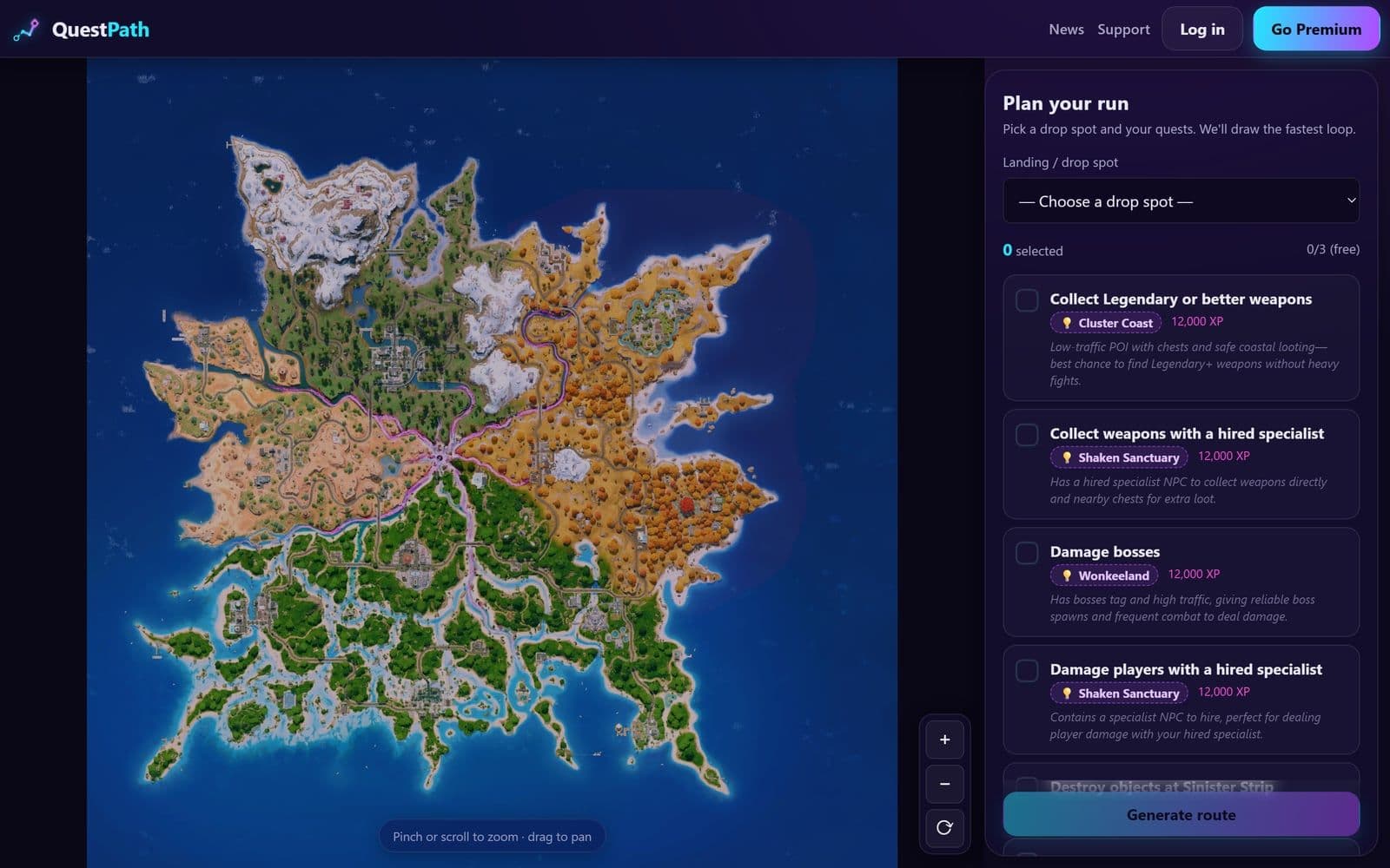 QuestPath — Fortnite Route Planner website screenshot