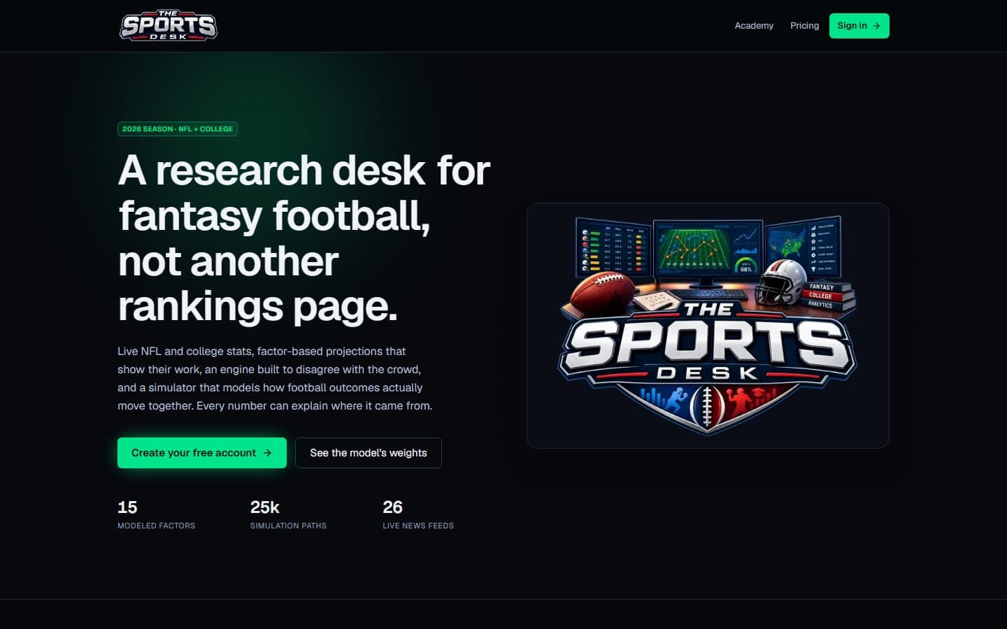 The Sports Desk — Fantasy Football Research Engine website screenshot